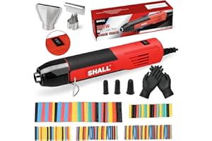 SHALL 350W Mini Heat Gun Set, Portable Hot Air Gun with Reflector Nozzle & Foldable Stand, 2 Temperature Settings 230℃/400℃, for Crafts, Shrink Wrap, Ink Drying