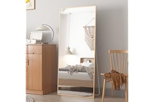‎CASSILANDO CASSILANDO 165x60cm Standspiegel, Boden großer Spiegel, stehender Spiegel, gegen Wand für Schlafzimmer, Verkleidung und an der Wand befestigter dünner Rahmen Spiegel, Gold