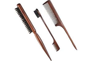 GEISERAILIE 3 Stück Toupier Bürsten Set Doppelkanten Bürste und Kamm Borsten Haarbürste Kamm Pflege Kanten Bürste Kämme Robust Rattenschwanz Kamm für Friseur Frauen Baby Kinder (Holz)