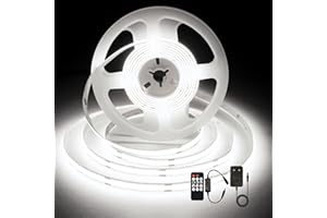 SIRYYUI COB LED Strip Lights 3M,6000K Daylight White Dotless Dimmable LED Strip, 480LEDs/M,Super Bright DC24V LED Light Strip,CRI 90+ with RF Remote and UKCA Power Supply for DIY Home Decoration