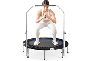 ‎SWEETCRISPY Sweetcrispy Foldable Mini Trampoline 40 Inch Adult Exercise Trampoline for Adults with Adjustable Pole Indoor Trampoline Fitness Trampoline up to 330lbs