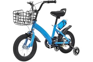 HUOMMGS 12 Zoll Kinderfahrrad HöHenverstellbar Kinder Fahrrad für 2-5 Jahre Upgraded Kinders Trainingsfahrrad mit Stützrädern, Korb & Wasserflasche Mädchenfahrrad Jungenfahrrad