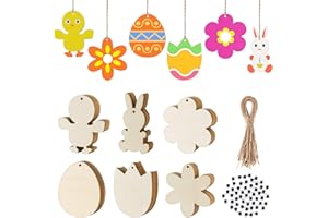 FEPITO 120Pcs Holz Ostern Tag Unvollendete Holz Ostern Dekoration Eier Eier Eier Kaninchen Küken Tulpe Kerbe Holz Geschenkanhänger Mit Seil DIY Ostern Basteln Osterdekoration für Kinder