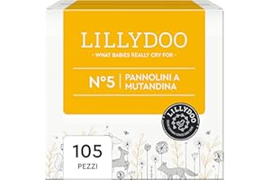 Pannolini a mutandina LILLYDOO, taglia 5 (12-17 kg), Pacco Mensile (105 pezzi) Confezione da 5 x 21