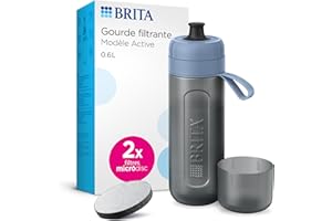 BRITA Bouteille Filtrante Active 0,6L Bleu Foncé Inclus 2 MicroDiscs
