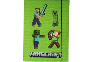‎THEONOI Theonoi Stabile Kinder Box Sammelbox Heftbox Heftmappe Sammelmappe für Schulranzen Dossier Ordner mit Gummizug Gummiband und Innenklappen DIN A4 (Minecraft grün)