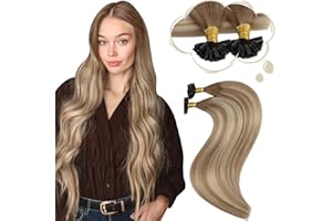 ‎MORESOO Moresoo Extensions Echthaar Bondings Braunes Wurzelombre bis Hellbraun mit Platinblond 40 cm 50G 50Stäbchen #8/22/8 Seidig Gerade