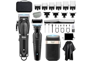 KEMEI Cortapelos profesional para hombres, inalámbrico, completo, barber Clipper T-Blade Trimmer Set de maquinilla de afeitar eléctrica, kit completo con 9 peines guía