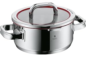 WMF Function 4 Pentola piccola 20 cm, coperchio in vetro, pentola a induzione 2,5 l, acciaio inox Cromargan lucido, 4 funzioni di versamento, scala interna, rosso