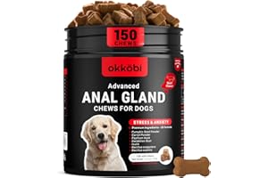 OKKÖBI Anal Gland Chews 150Pcs - Constipation Relief for Dogs and Digestive Support - US Formula with Fiber Supplements, Natural Ingredients & Vitamins - Beef