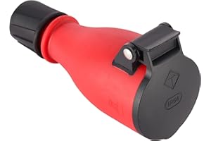 Electraline 55083, profesjonalne gniazdko Schuko, stopień ochrony IP54, z automatyczną osłoną sprężyn do pracy bez użycia rąk, czerwony/czarny