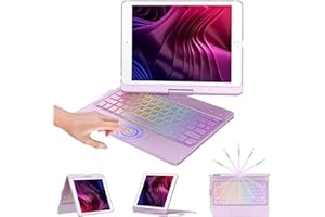 KBCASE Clavier iPad 9ème Génération, 360° Flip Coque Clavier sans Fil Bluetooth avec Multi-Touch Trackpad & éclairage Coloré à 7 Couleurs pour iPad 9/8/ 7 ème Génération 10.2 2019-2021