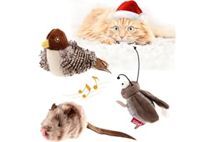 PETGEEK GiGwi Chirping Bird Cat Toys 3 Pcs- Melody Chaser Realistic Plush Cat Toys for Indoor Cats- Hangable Design Best Gift for Birthday, Thanksgiving, Christmas, New Year