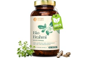 ‎NATURE BASICS Organic Brahmi - 180 Capsules High Dose / 1000 mg Brahmi Bacopa Bonnieri per Daily Dose / Ayurveda Dietary Supplement / Vegan, Certified & Sustainable in Glass
