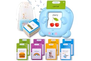 Sunity Cartes Flash parlantes pour Enfants, Mot ami Jeux français de 2 à 6 Ans avec de la Musique, Jeux educatif 2 Ans, Jouets préscolaires pour écouter et Apprendre Bleu(Français/Anglais/Bilingue)