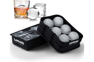 Eiswürfelform groß | Eiswürfelform Silikon | Lacari ORIGINAL Eiswürfelform für große Eiswürfel | Ice Cube XXL | 6x Rund & 6x Eckig | Eiswürfelbehälter für Getränke | Ice Cube Tray BPA Frei Schwarz