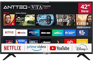 Antteq AV42F3 Smart TV 42 pollici (106 cm) Televisore con Netflix, Prime Video, Rakuten TV, Disney+, Youtube, Wifi, Triple-Tuner DVB-T2 / S2 / C, Dolby Audio