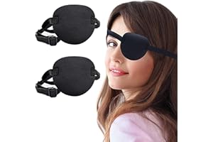 FIBOUND 2 Adjustable Eye Patches for Medical Use, Soft & Comfortable Pirate-Style Cover, Ideal for Lazy Eye (Amblyopia), Strabismus Treatment, Post-Surgery Recovery - Black