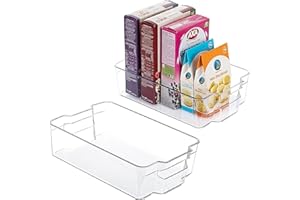 SKY-TOUCH 2PCS Clear Stackable Pantry Organizers and Storage Bins, Plastic Containers Boxes with Handle for Kitchen, Fridge, Shelves Cupboard, Fridge, Kitchen, BPA Free