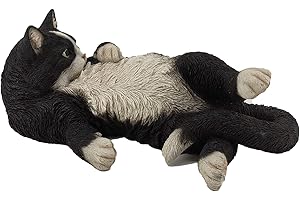 G&H DECOR Estatua de Resina de Gato Blanco y Negro de 15 Pulgadas, Adorno de jardín con Detalles intrincados, Figura Adecuada para Uso en Interiores o Exteriores, Figura de Patio Resistente a la Intemperie