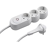 Meister 3-Way Power Strip &ndash; Extra Flat Connector &ndash; 1.4 m Cable &ndash; White &ndash; IP20 Indoor &ndash; Illuminated Switch/Multi Socket/Power