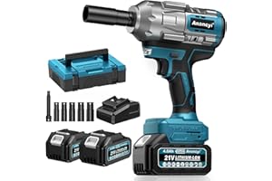 Anancyi Cordless Impact Wrench 1300Nm Adjustable Torque for Trucks Cars, 1/2 Inch Brushless Motor Rotary Impact Wrench 2x4.0 Ah Battery, 6 Sockets (17/19/21/22/24 mm, 5 Inch Extension Rod)