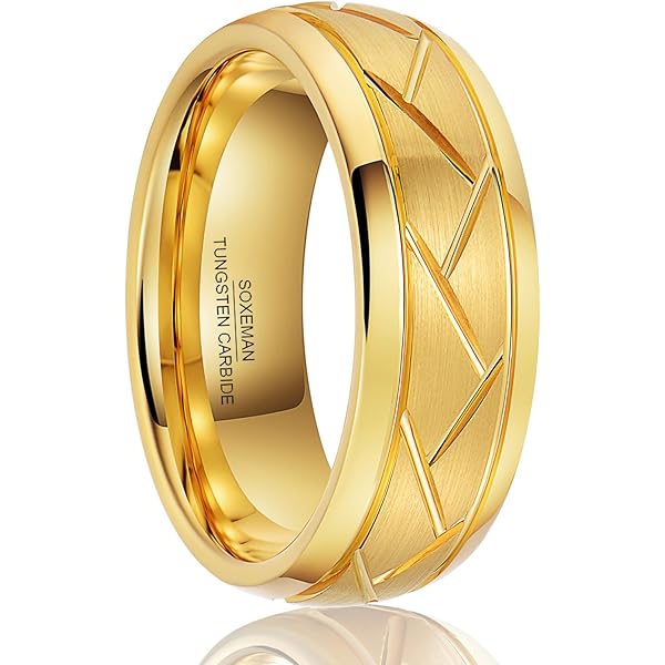 SOXEMAN Gouden luxe heren- en damestrouwringen van wolfraamcarbide met een breedte van 8 mm, geschikt voor bruiloften, verlovingen, jubilea en het geven van geschenken