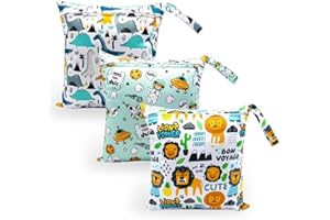 HOTLIKE Bolsa de Pañales, 3PCS Bebé Reutilizable Impermeabilizan Bolsa con Cremallera Impermeable para Mamá, Wetbag Portátil Organizador de Viaje, Playa, Gym (Verde)