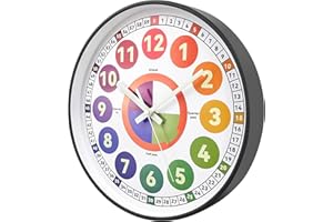 DORBOKER Kids Wall Clock Learning Clock,Silent luminous Wall Clock for Bedroom, Glow in The Dark Clock Telling Time Teaching Clock, Girls Boys Children Room Decor(Mica Gray,30cm 12inch)