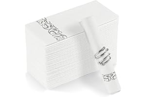 YIDUHAO White and Silver Napkins,Disposble Cloth Like Napkins, Dinner Napkins,Disposble Hand Towels, Linen-Feel Paper Napkins,12x17inch,Pack of 50