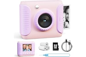 CalineGam Macchina Fotografica Bambini Istantanea, HD 1080P Fotocamera Istantanea per Bambini con Scheda 32G e Carta Fotografica, Regalo per Ragazze Ragazzi da 3-12 Anni (Rosa)