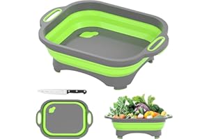 Gintan Camping Schneidebrett Faltbares, 3 in 1 Multifunktion, mit Messer, zum Waschen und Lagern von Obst und Gemüse Verwendet Werden für Küche, Camper, wohnmobil zubehör,Outdoor
