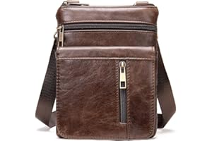 MEANFL Cell Phone Shoulder Holster Leather Men, Crossbody Cell Phone Bag Leather Men, Vertical Leather Smartphone Shoulder Messenger Bag Cross Body Wallet Purse Pocket Handbag for Cell Phone/Mini Tablet