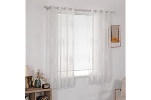 MIULEE Tende Camera da Letto Moderne, Tende per Finestre con Motivo a Foglia Ricamata, Tenda Trasparente Interno con Occhielli, Tende Voile per Casa Soggiorno e Salotto 2 Pezzi, 2x 140x175cm, Bianco