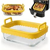 yolzhxe Glass Air Fryer Molds, 900 ML with Removable Handle | Cristals Air Fryer Container, Glass Oven Tray for Ninja AF400EU