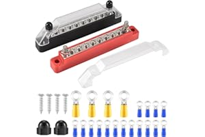 Wobekuy 12V Klemmenblöcke,Sammelschiene Verteilerblock,Abgedeckter Erdungsverteilerblock mit M6 Anschlussbolzen, Anschlussschrauben, Sammelschienenblock für Auto Wohnmobil Yacht Schiff