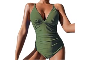 SUGSHYN Bañador Mujer Reductores Vientre Plano Push up Sexy Traje de Baño con Aros Cuello en V Ajustables Tipo Sling Control de Barriga Pecho Grande Bañadores Mujer Verano Despedida Soltera