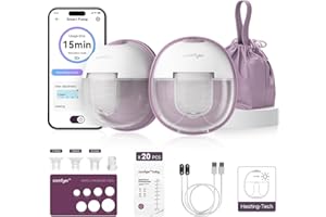 comfyer W2 Sacaleches Eléctrico Manos Libres, Extractor de leche doble para la boca del bebé,Brida de doble sellado con 3 tipos y 9 niveles, compresa térmica, carga magnética, control mediante APP