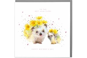 LOLA DESIGN LTD Lola Design - Mother’s Day Cards - Blank Cards and Envelopes - To the Loveliest Mum - Hedgehogs