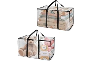 Kongming Torba do przechowywania kołder, 95 l, przezroczysta, wodoszczelna, plastikowa torba z zamkiem błyskawicznym, karton do przeprowadzki z polipropylenu (PP), do przechowywania ubrań, pościeli