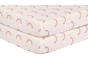 INDUS TEXTILES 100% Egyptian Cotton Cot Bed Fitted Sheet Thread Count 200 2 Pack - Rainbow - 60 x 120 cm