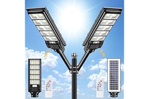WOWSPEED Lampadaire Solaire Extérieur 400W Avec Télécommande 2 Pack, 6500K 720 LEDs Réverbère Détecteur de Mouvement IP65 Étanche, Pour Rue Garage Jardin
