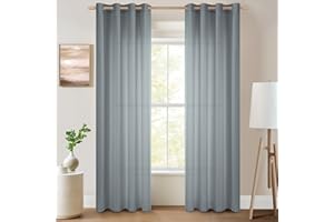 Topfinel Cortinas Salon 2 Piezas Modernas Decoracion Habitacion Cortinas Semitranslucidas Visillos De Barra con Anillos 140x235 para La Habitacion Matrimonio Y Juvenil Cortina De Aspectos Lino Gris