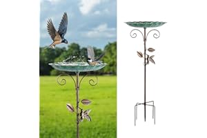 Restorgan Vogeltränke Stehend,Vogelbad für den Garten,Metall Vintage Freistehendes Vogelbad mit Stabiler 5-Zinken-Basis,Vogeltränke Groß Frostsicher Winterfest (Blau)