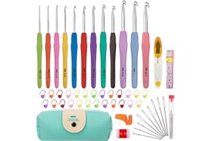 MECHEER Crochet Hooks Set 51 Pack Knitting Kit, 12 Sizes Crochet Hooks, Crochet Kits for Beginners Adults, Aluminum Crochet Needles with Crochet Hook Case Ergonomic Grip for Arthritic Hands Crochet Gift