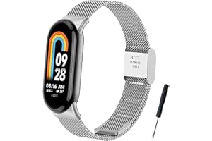 BDIG Bracelet compatible avec le Xiaomi Mi Band 9,Bracelet de remplacement en acier inoxydable avec boucle réglable pour le Mi Smart Band 8 Melan Silver