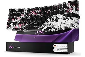 ‎NYFTER Nyfter - Premium Sakura Keycaps ISO 60% and 75% Custom Keycabs ISO Layout for Mechanical Keyboards (Black Sakura, 60%)