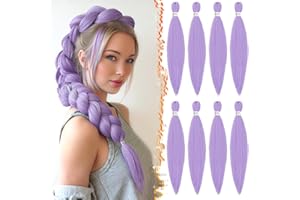 BARSDAR Pre-Stretched Braiding Hair, 66cm 8 Packs Púrpura Claro Braid Extensiones Largo Easy Trenzas Extension de Pelo Yaki Texture Fibra Sintética Crochet Trenzas Africanas Extensiones Disfraz