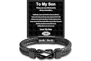 VU100 Forever Linked Together Bracelet for Son from Mum Dad - Braided Leather Inspirational Quotes Gift for Men - Christmas Birthday Present for Boy