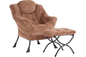 YOTATING Comfy Armchair with Footstool, Lazy Chair with Ottoman Leisure Accent Chair Relax Lounge Chair with Armrests & Side Pocket for Living Room, Bedroom & Small Spaces Armchair, Plush Brown